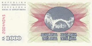 Bosnia and Herzegovina 1.000 Dinara, 1992 reverse